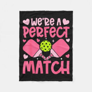 We're A Match Ckleball Couple Paddle Hearts Valent Fleece Blanket