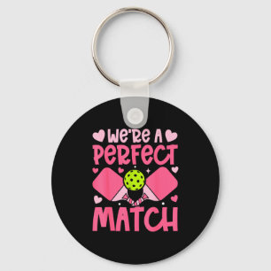 We're A Match Ckleball Couple Paddle Hearts Valent Keychain
