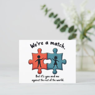 We're a Match: Perfect Puzzle Piece Love Postcard