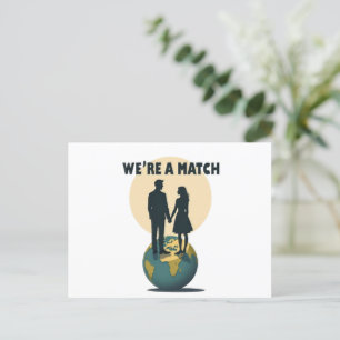 We're a Match: Romantic Globe-Trotting Couple Postcard