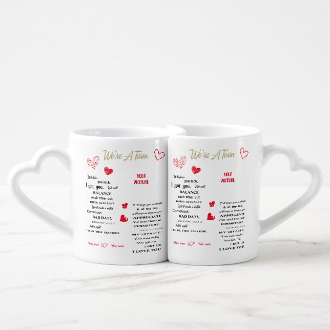We're A Team, Wedding Anniversary Gift, Wedding Coffee Mug Set (Front Nesting)