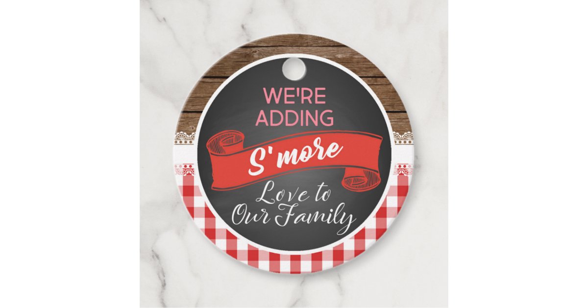 We're Adding S'more Love to Our Family - Baby Q Favor Tags | Zazzle.com