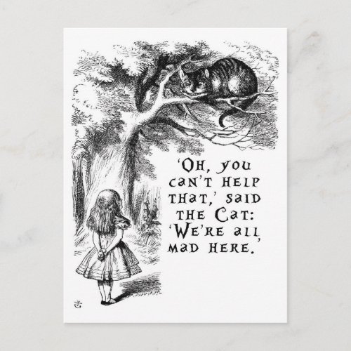 Were all mad here _ Cheshire cat Postcard
