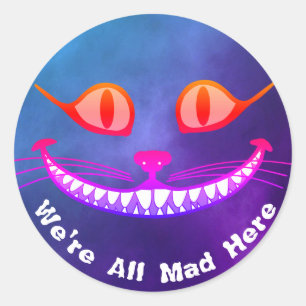 We're All Mad Here Purple Cheshire Cat Wonderland Classic Round Sticker