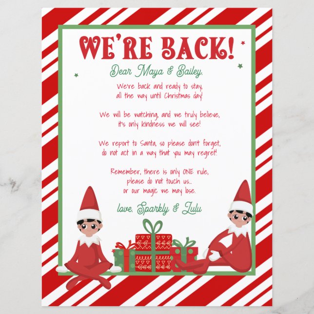 We're Back Christmas Elf Letter Personalized (Front)