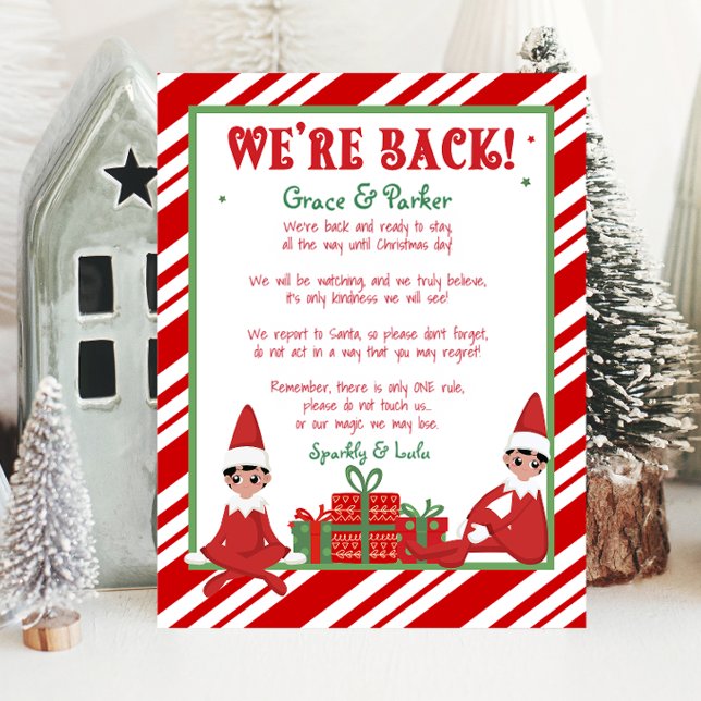 We're Back Welcome Back Christmas Elf Letter Print (christmas elf, welcome back christmas elf. im back christmas elf, letter from your christmas elf)
