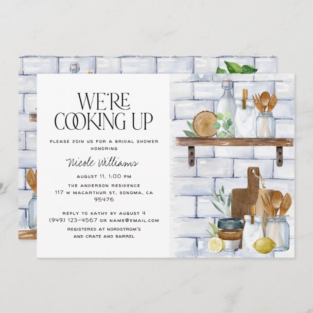 We're Cooking Up Watercolor Quote Bridal Shower Invitation (Front/Back)