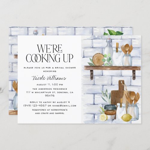 Were Cooking Up Watercolor Quote Bridal Shower Invitation