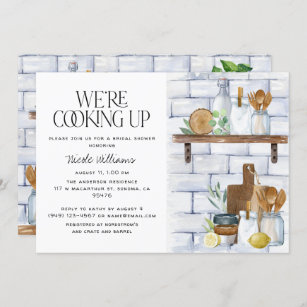 We're Cooking Up Watercolor Quote Bridal Shower Invitation