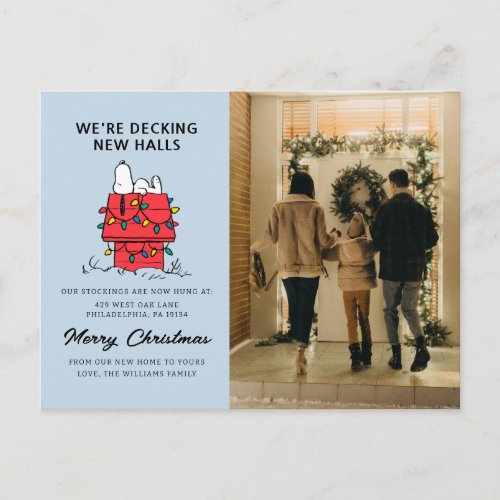 Were Decking New Halls  Snoopy Weve Moved Holiday Postcard