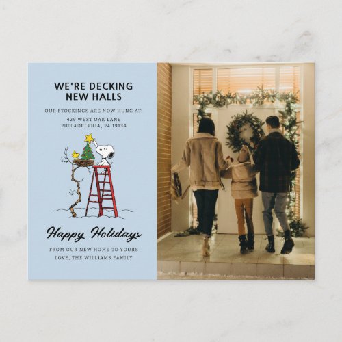 Were Decking New Halls  Snoopy Weve Moved Holiday Postcard