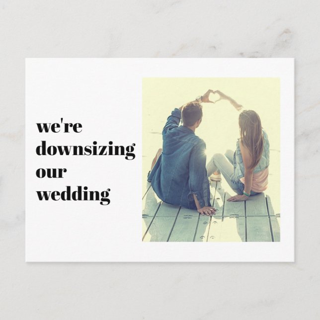We're Downsizing Our Wedding Photo Modern Announcement Postcard (Front)