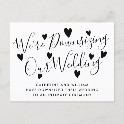 Were Downsizing Smaller Wedding Script Hearts Announcement Postcard