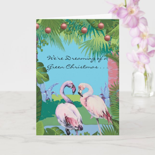 We're Dreaming of a Green Christmas Flamingos Card (Orchid)