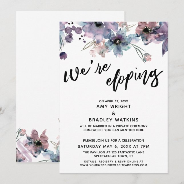 We're Eloping Casual Handwriting Watercolor Floral Invitation (Front/Back)