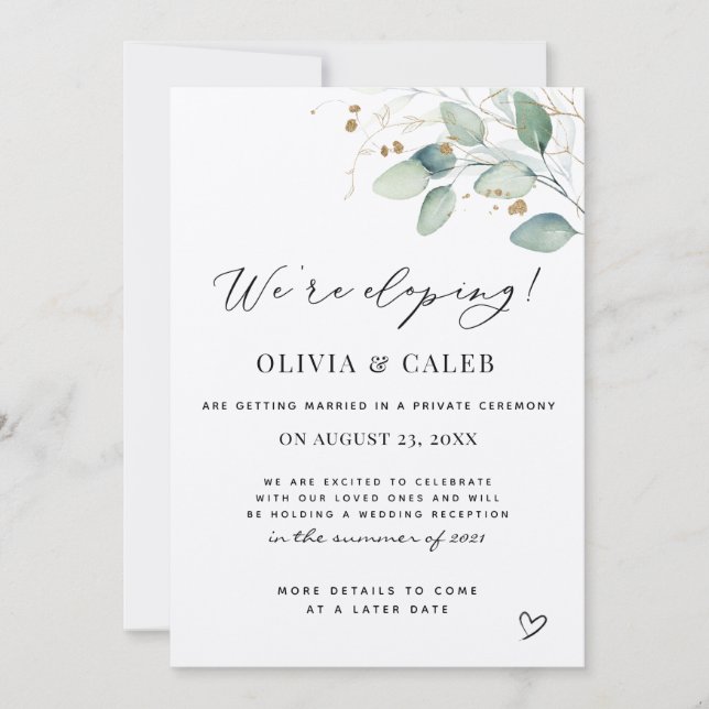 We're Eloping Eucalyptus Wedding Announcement (Front)