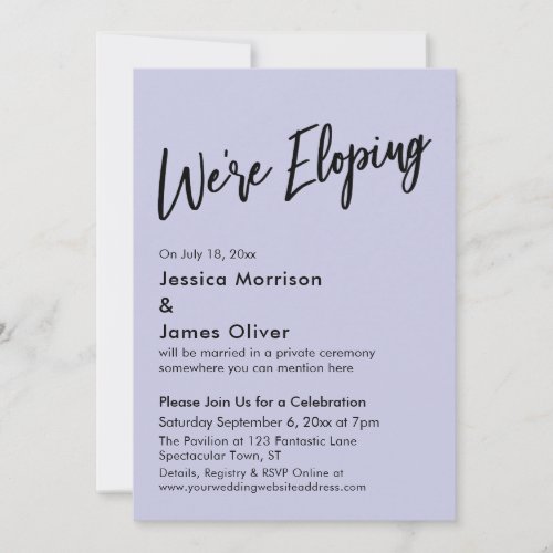 Were Eloping Minimal Handwriting Lavender Invitation