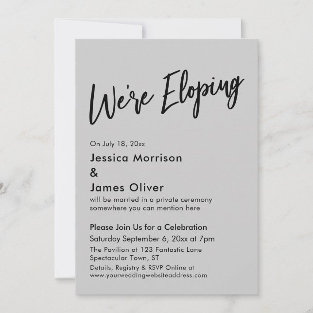 We're Eloping Minimal Handwriting Light Gray Invitation (Front)