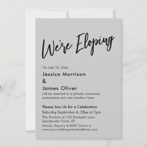 Were Eloping Minimal Handwriting Light Gray Invitation