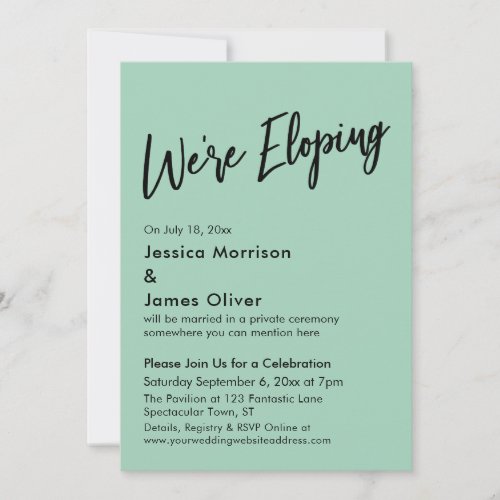 Were Eloping Minimal Handwriting Light Green Invitation