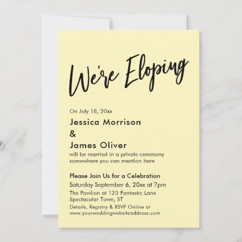 Were Eloping Minimal Handwriting Pale Yellow Invitation