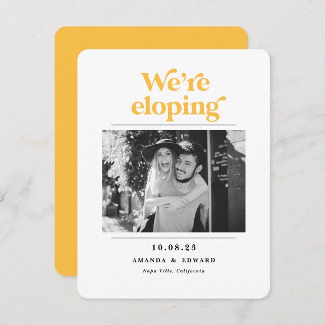 We're eloping Modern bold typography couple photo (Front/Back)