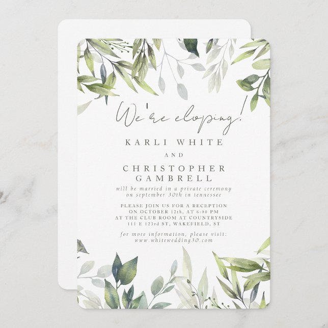 We're Eloping Silver Greenery Fall Reception  Invitation (Creator Uploaded)