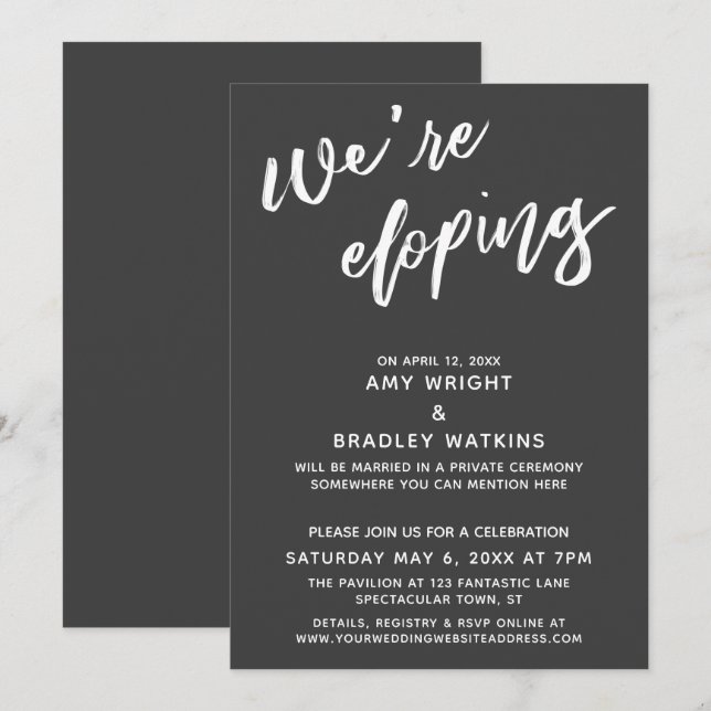 We're Eloping Simple Dark Gray Handwriting Script Invitation (Front/Back)