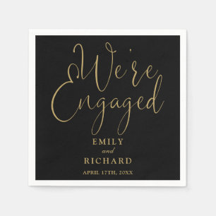 We're Engaged Black And Gold Engagement Party  Napkins
