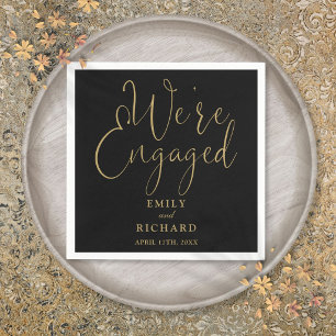 We're Engaged Black And Gold Engagement Party Napkins