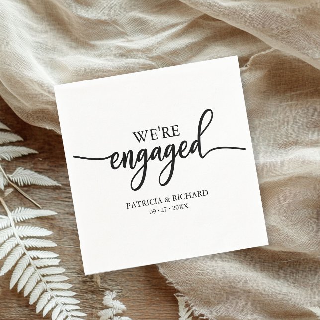 We're Engaged Black And White Engagement Party Napkins (Creator Uploaded)
