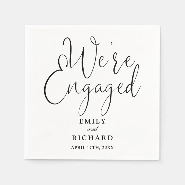 We're Engaged Black And White Engagement Party  Napkins (Front)
