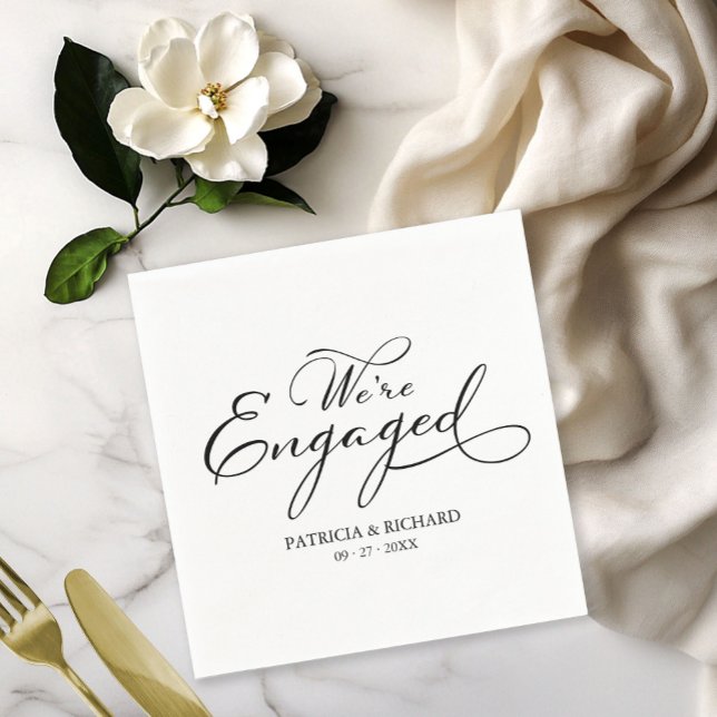 We're Engaged Black White Engagement Party Napkins (Creator Uploaded)