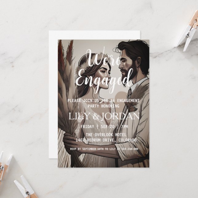 we're engaged boho engagement party invitations (Front/Back In Situ)