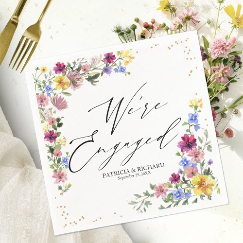 Were Engaged Boho Wildflower Engagement Party Napkins