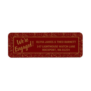 We're Engaged Burgundy Red Gold Return Address Label