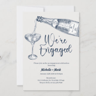 We're Engaged, Champagne Engagement, minimal Invitation