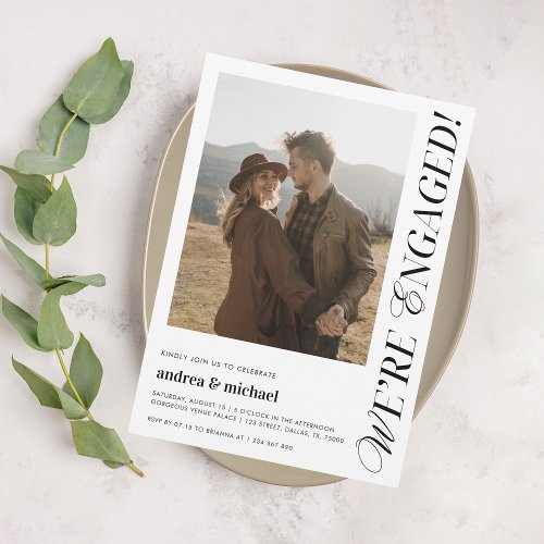 Were Engaged Chic Modern Engagement Party Photo Invitation