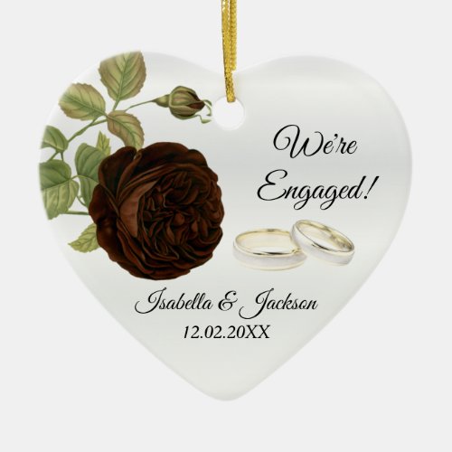 Were Engaged   Chocolate Brown Roses Ceramic Ornament