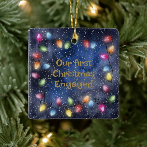 Were Engaged Couples Christmas Lights and Stars Ceramic Ornament
