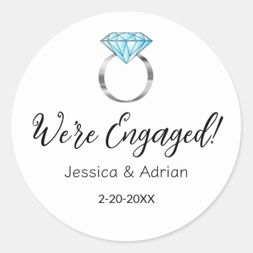 Were Engaged Diamond Engagement Ring Classic Round Sticker