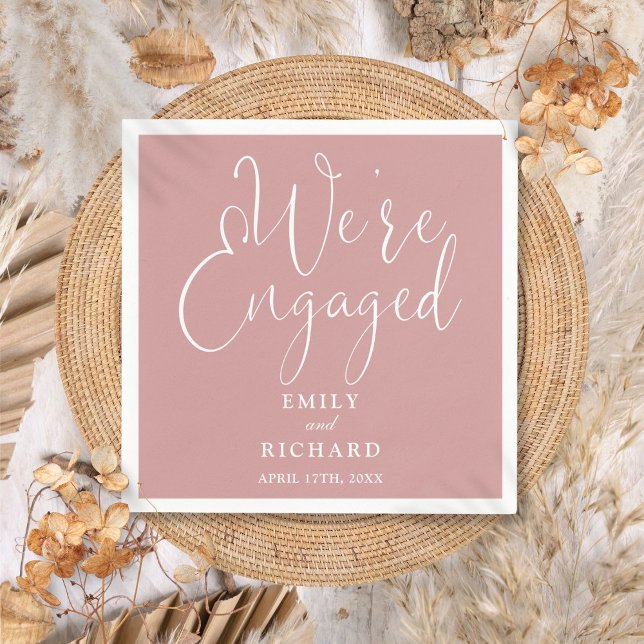 We're Engaged Dusty Rose Pink Engagement Party  Napkins (We're Engaged Dusty Rose Pink Engagement Party Napkins)
