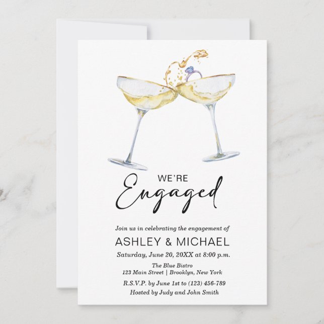 We're Engaged Elegant Champagne Engagement Party Invitation (Front)