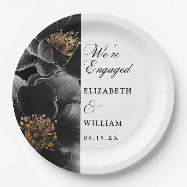 We're Engaged Elegant Floral Engagement Party Paper Plates (Front)