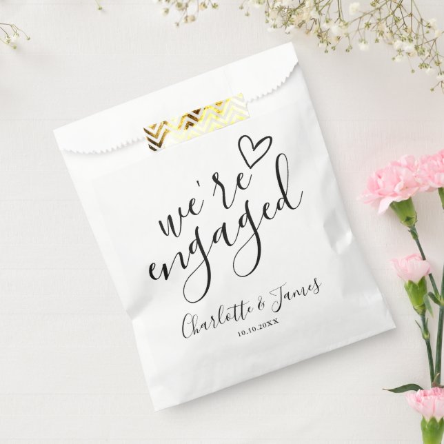 We're Engaged Engagement Party Black And White Favor Bag (Sealed)