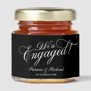 We're Engaged Engagement Party Black And White Honey Jar Favors
