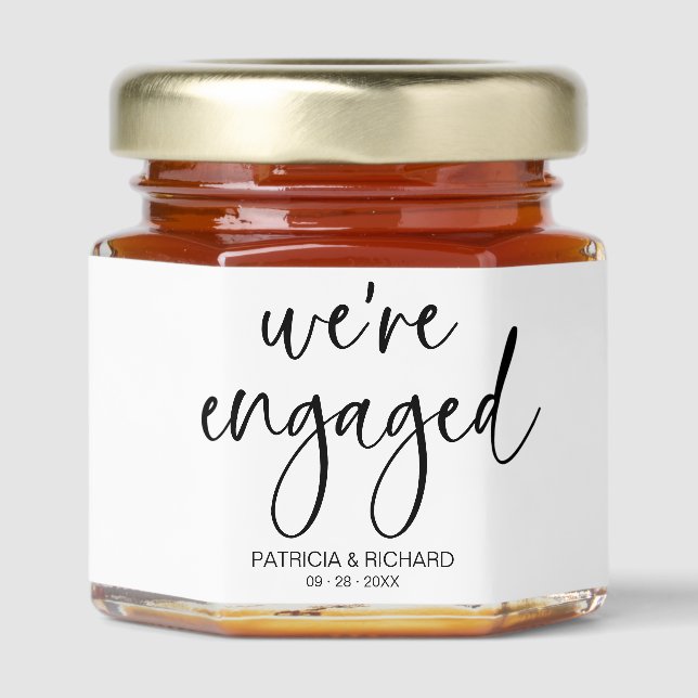 We're Engaged Engagement Party Black And White Honey Jar Favors (Front)