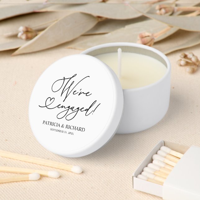 We're Engaged Engagement Party Black And White Mini Candle Favors (Insitu)