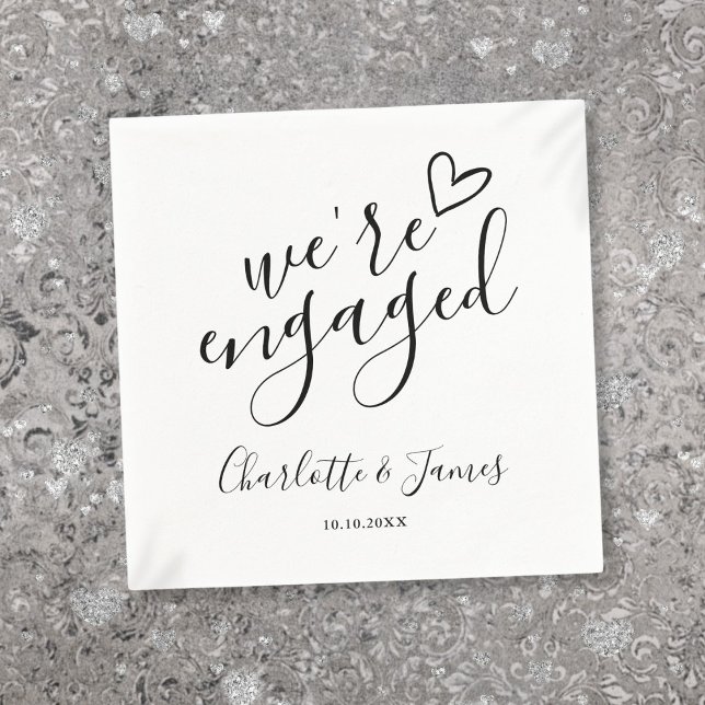 We're Engaged Engagement Party Black And White Napkins (We're Engaged Engagement Party Black And White Napkins)