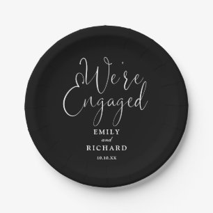 We're Engaged Engagement Party Black And White Paper Plates